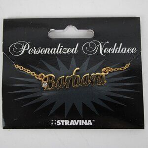 BARBARA Name Goldtone Rhinestone Accent 14.5" w 4.5" Multi Ring Ext Necklace